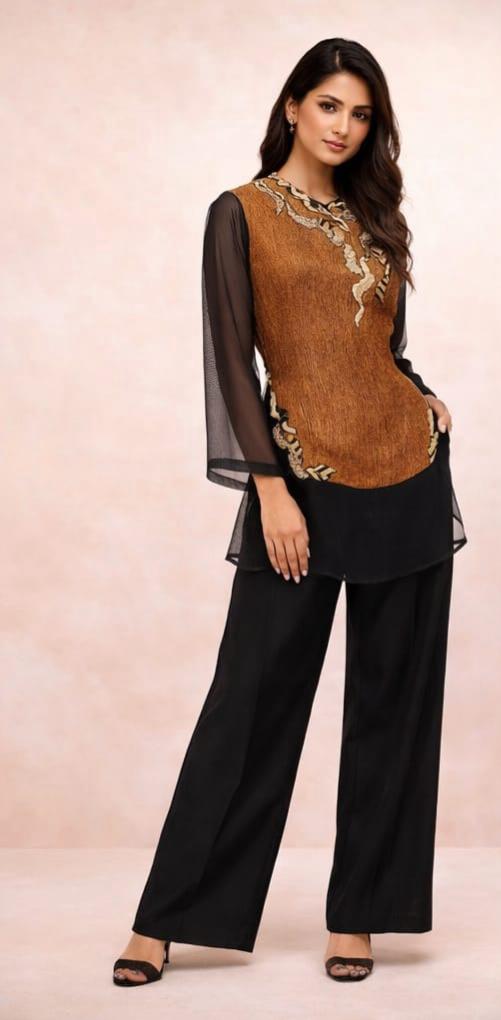 Black golden cordset with island work on kurta