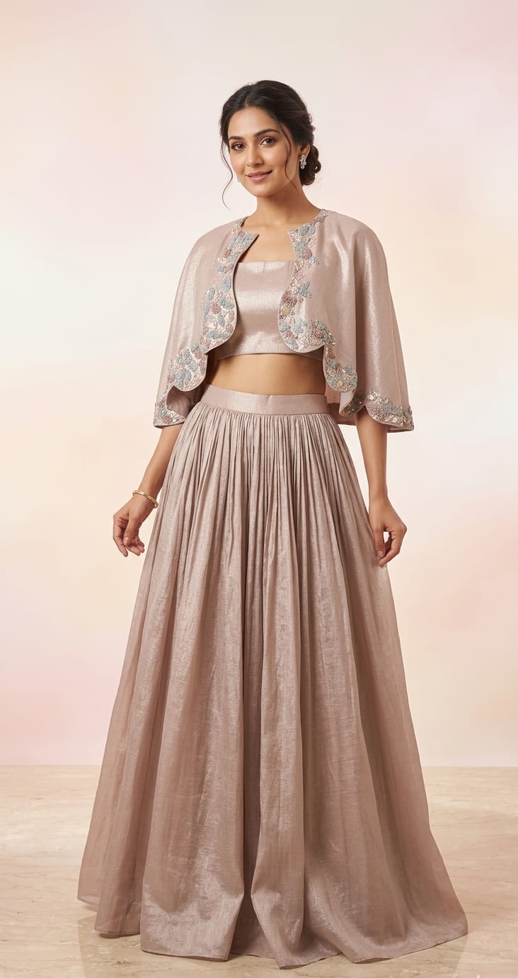 Cape Dress nude champagne colour with bustier & gathered skirt