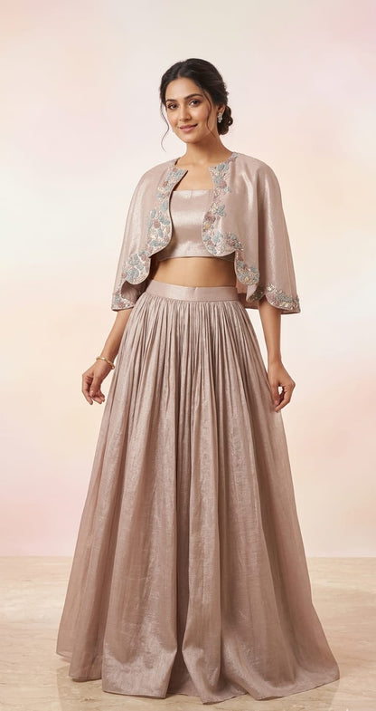 Cape Dress nude champagne colour with bustier & gathered skirt
