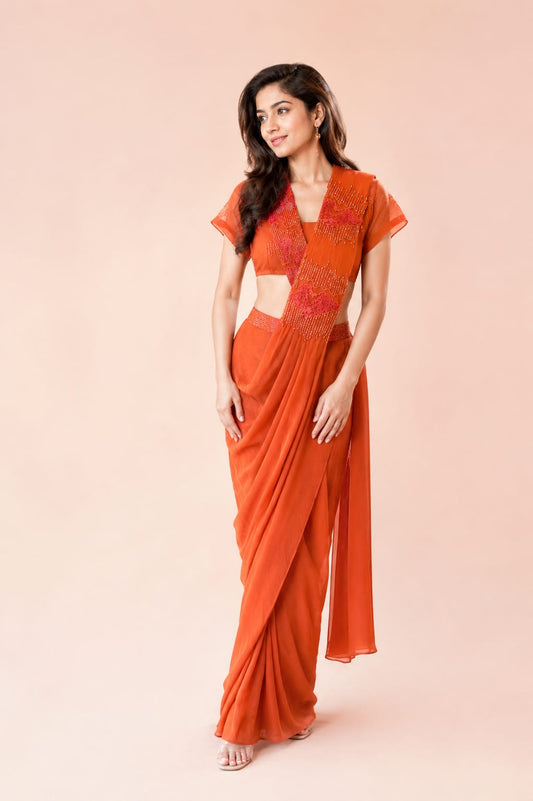 Minimalist Rust-Orange Concept Saree