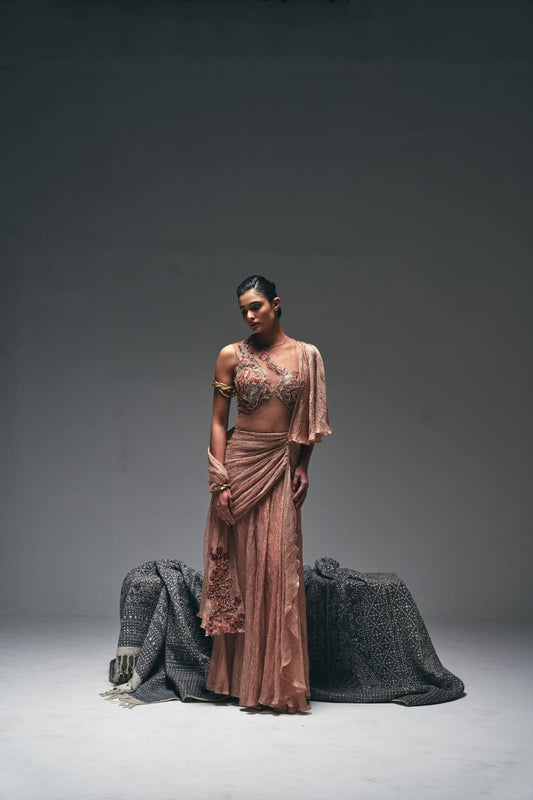 Peach  A- line drape saree