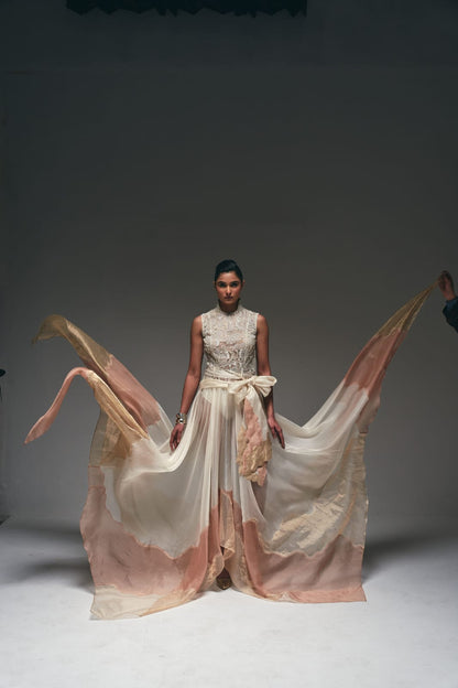 Curtain drape asymmetrical flare gown