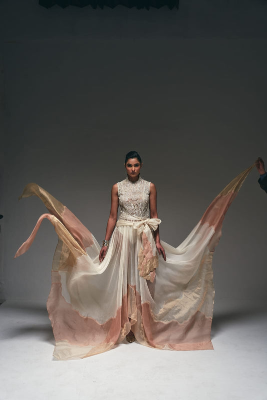 Curtain drape asymmetrical flare gown