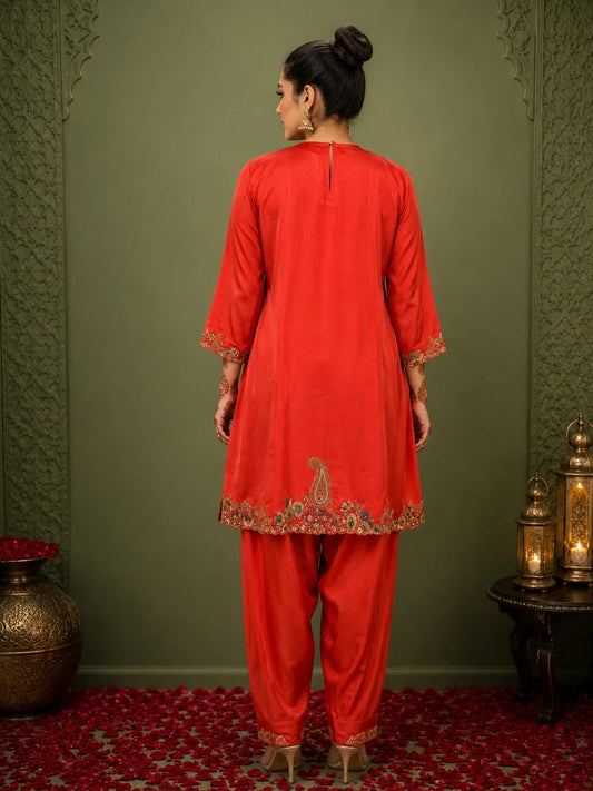 Short flared A-line kurta with afghani pants