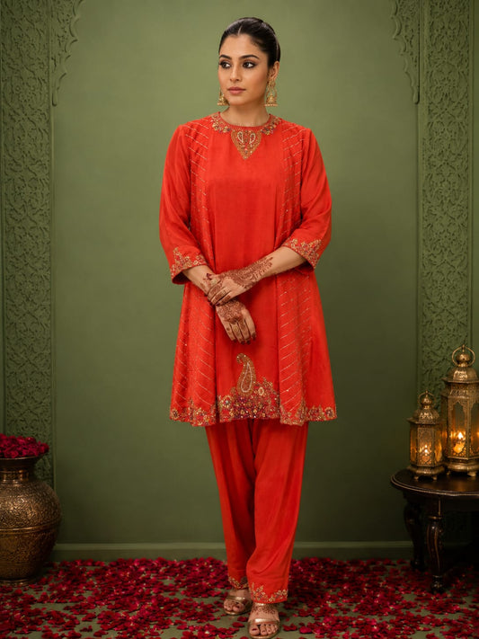 Short flared A-line kurta with afghani pants