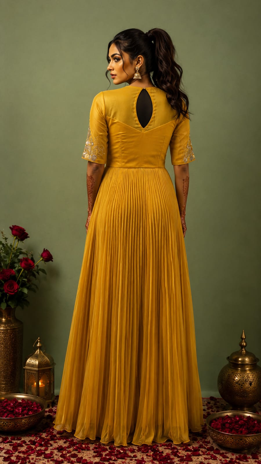 Yellow Embroidered Gathered Anarkali