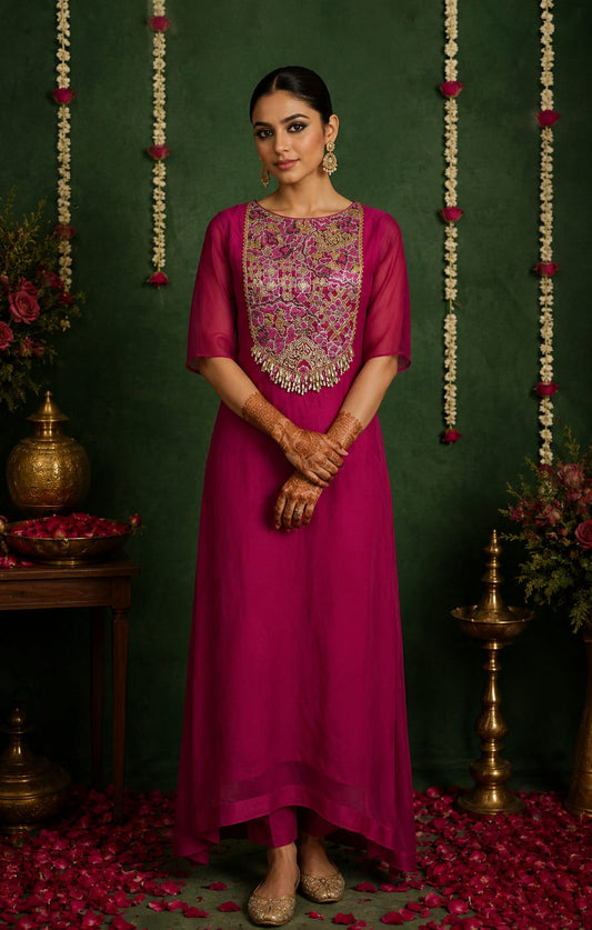 Organza Embroidered long suit set