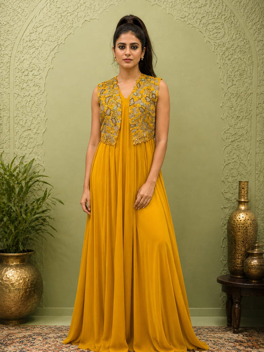 Long Dress with Embroidered Jacket
