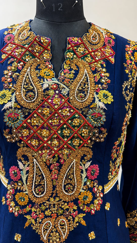 Navy Blue Embroidered suit with pants