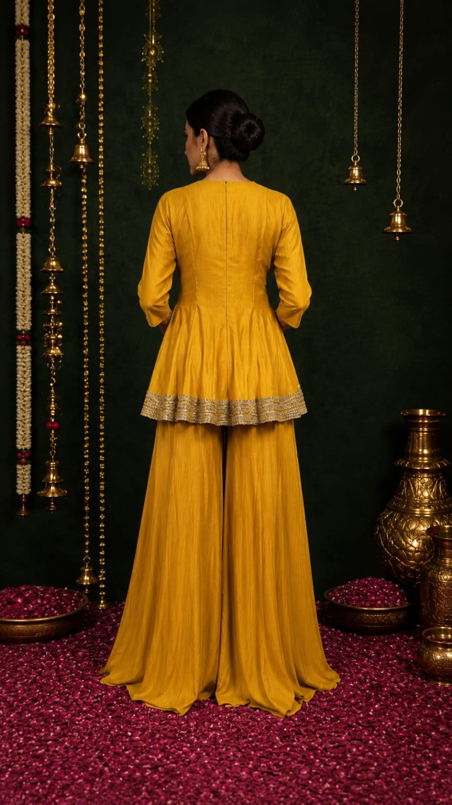 Mustard yellow Kurta with Flared Sharara Set
