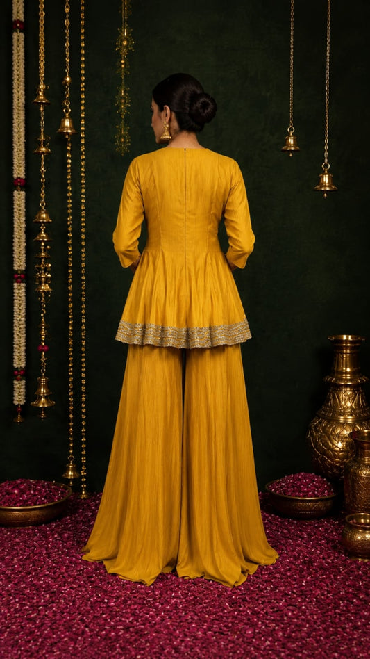 Mustard yellow Kurta with Flared Sharara Set