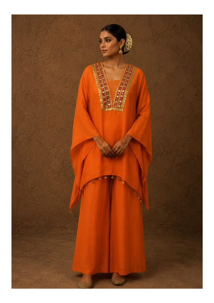 Burnt Orange Embellished Kaftan Co-Ord Set with Palazzo