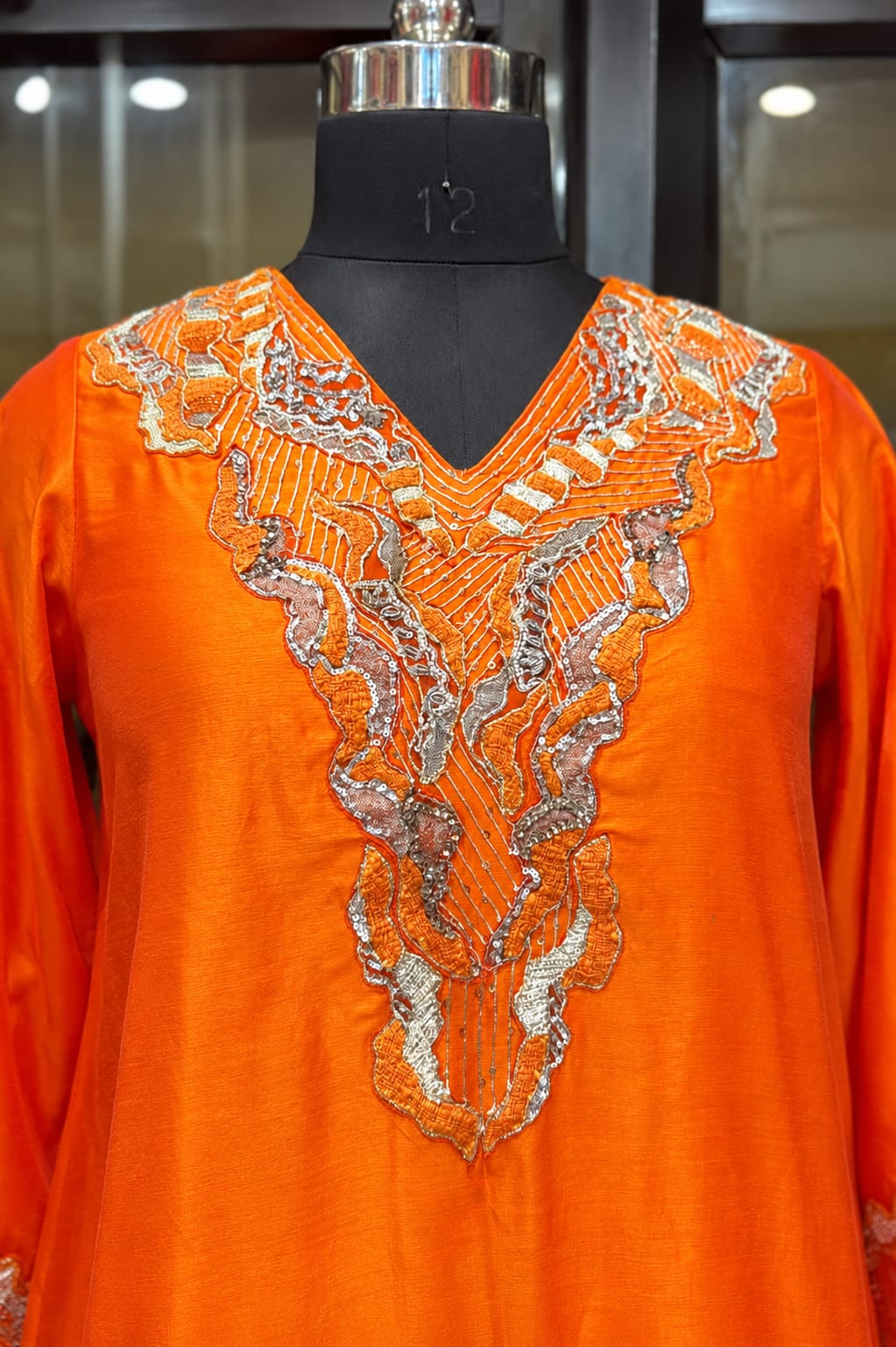 Burnt Orange Embroidered High-Low Kurta Set with Palazzo