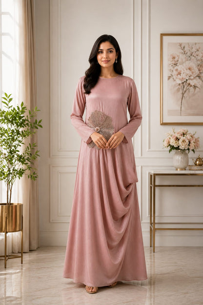 Blush Pink Solid Flared Cowl Dress