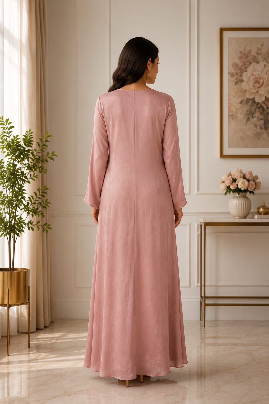 Blush Pink Solid Flared Cowl Dress
