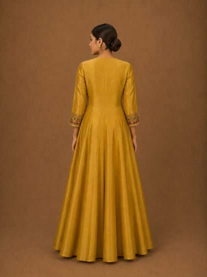 Mustard Yellow Embroidered Anarkali Suit Set with Dupatta