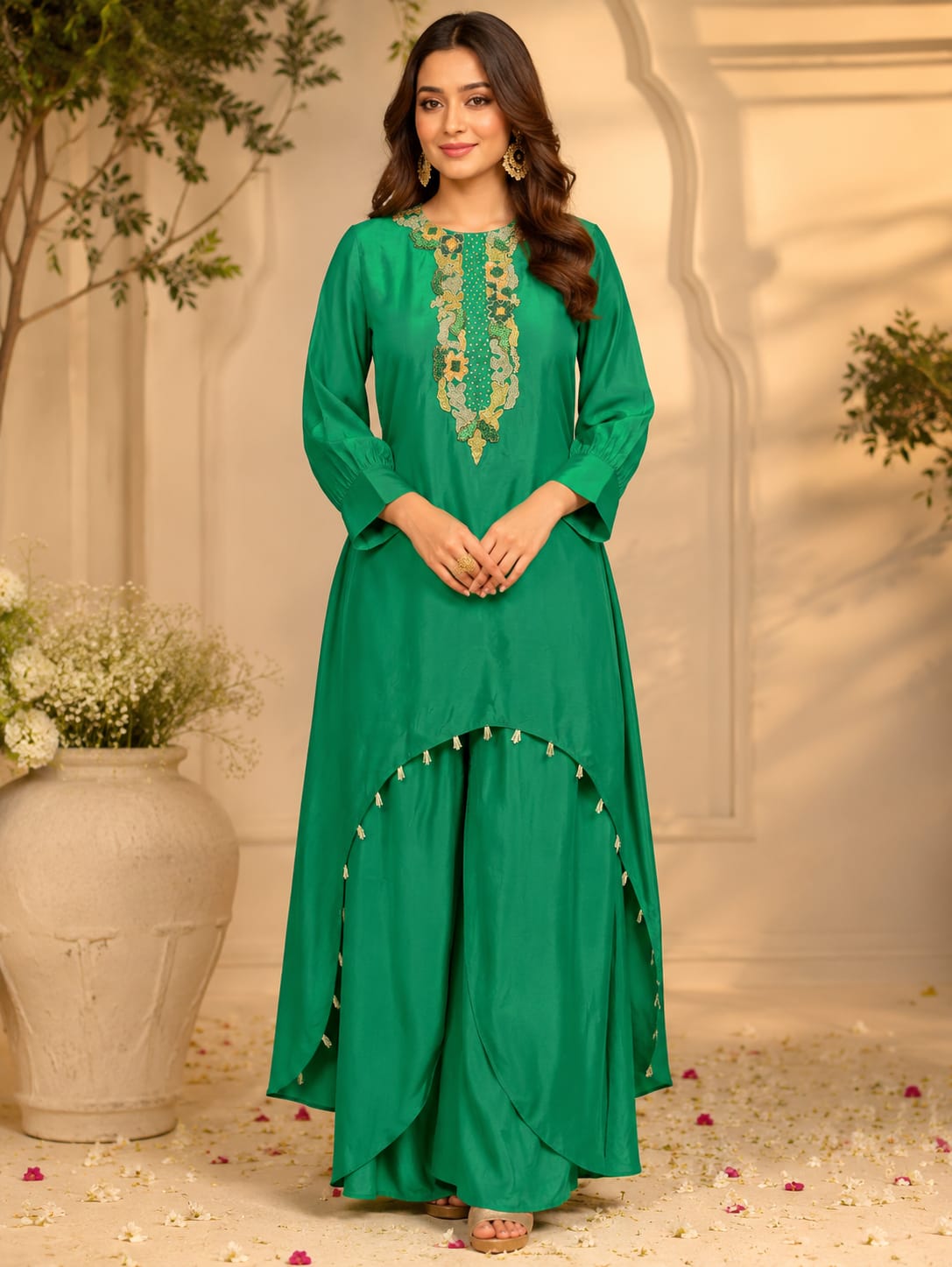 Emerald Green C-cut Kurta with Flap Pants