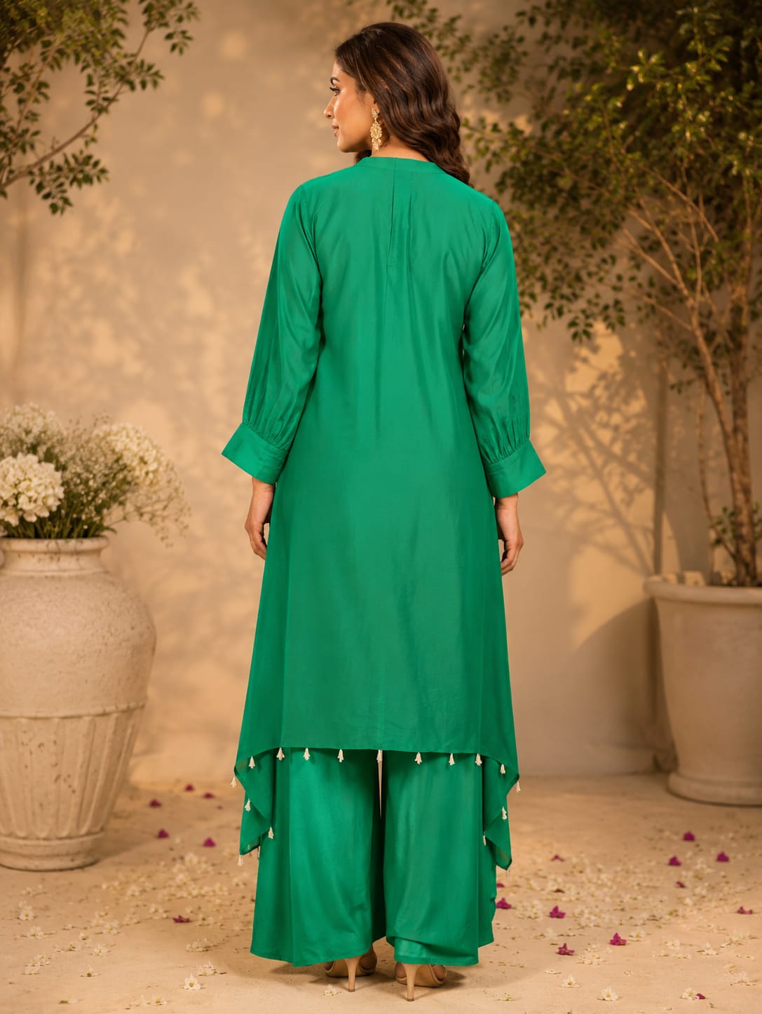 Emerald Green C-cut Kurta with Flap Pants