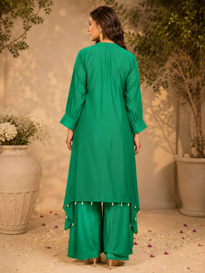 Emerald Green C-cut Kurta with Flap Pants