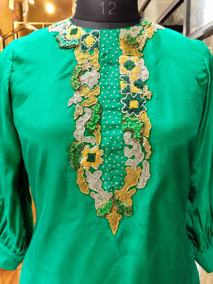 Emerald Green C-cut Kurta with Flap Pants