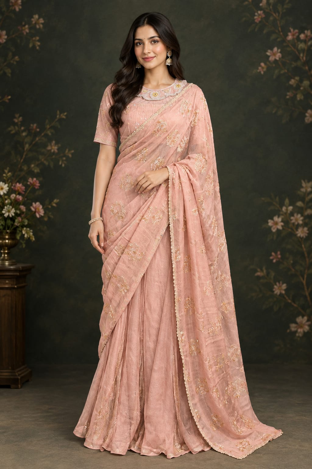 Pastel blush-pink  lehenga saree