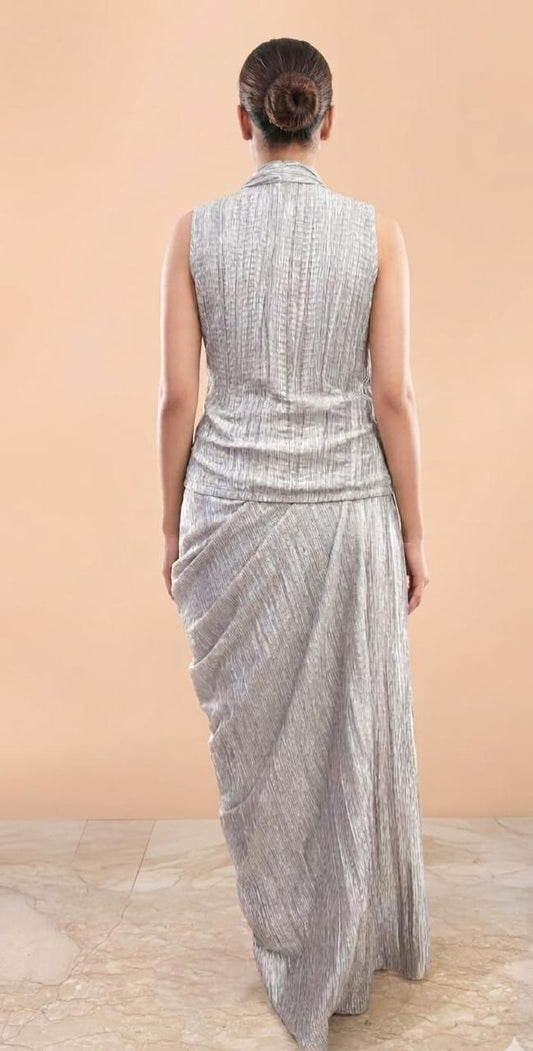 Silver gathered top with skirt