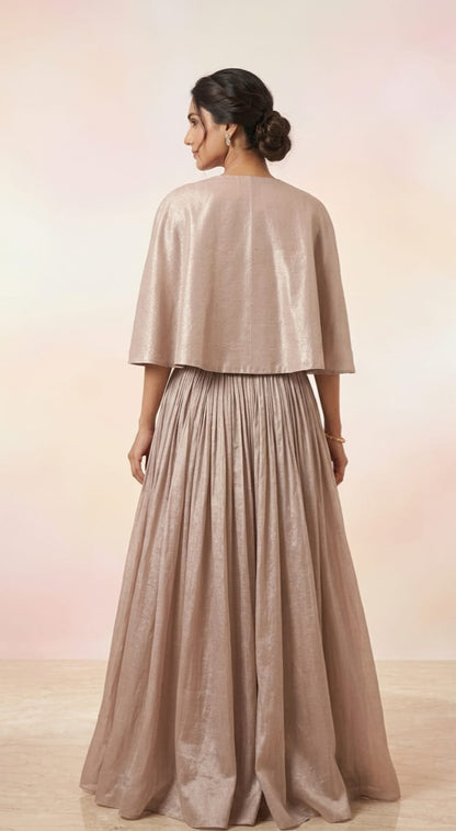 Cape Dress nude champagne colour with bustier & gathered skirt