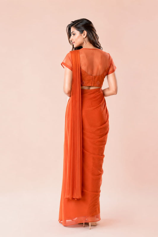 Minimalist Rust-Orange Concept Saree