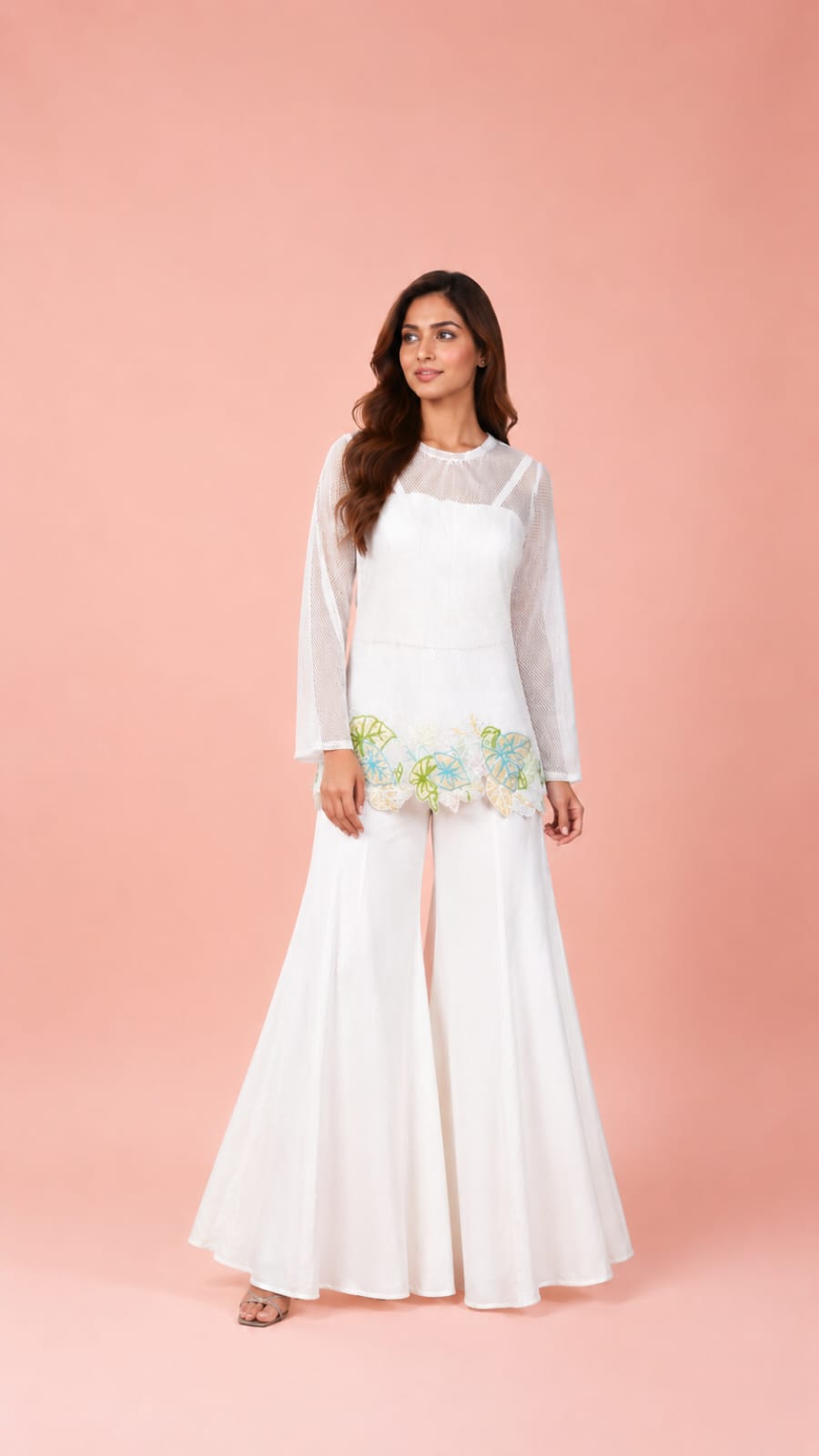 Ivory Indo-Western Flared Palazzo Set