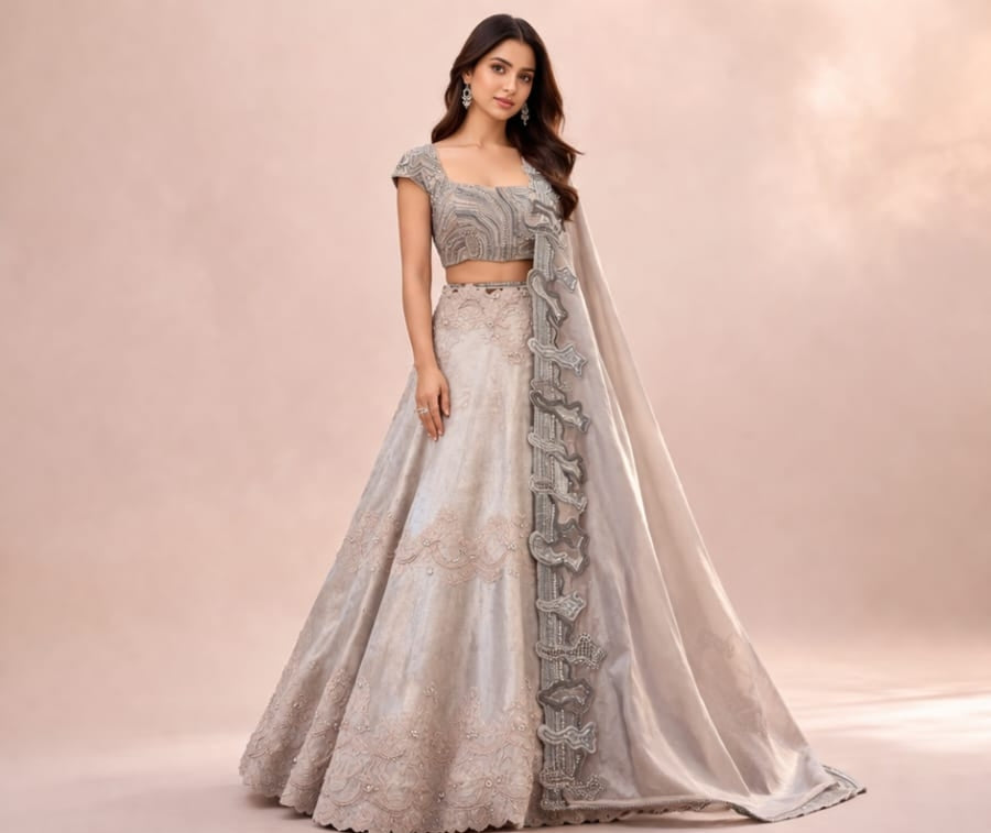 Elegant Stone-Wash Satin Lehenga Choli Set