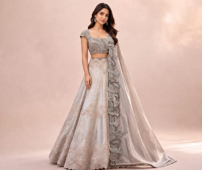 Elegant Stone-Wash Satin Lehenga Choli Set