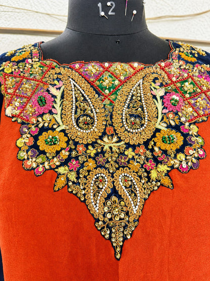 Blue-rust three panel suit with salwar
