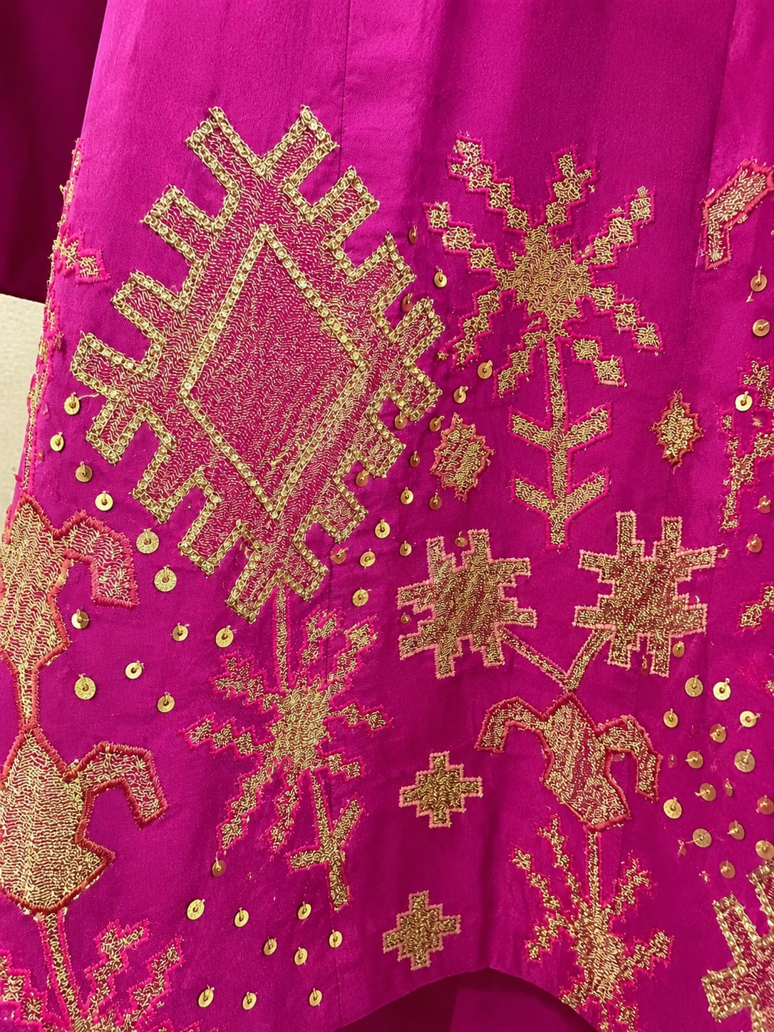Magenta short flared kurta with wide leg pants