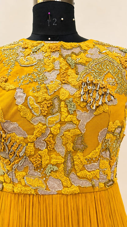 Yellow Embroidered Gathered Anarkali