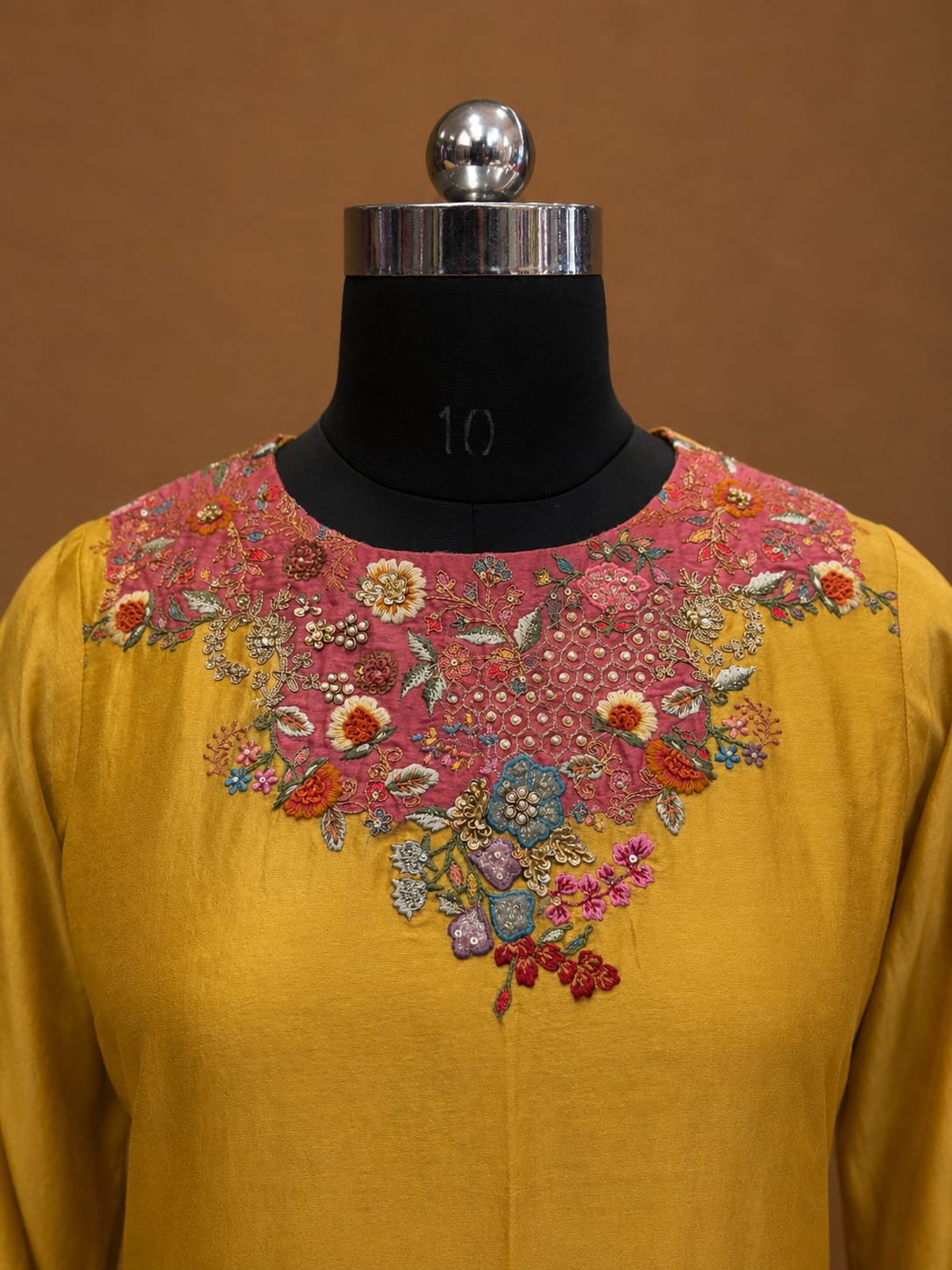 PASTEL MUSTARD YELLOW CHANDERI A-LINE SUIT