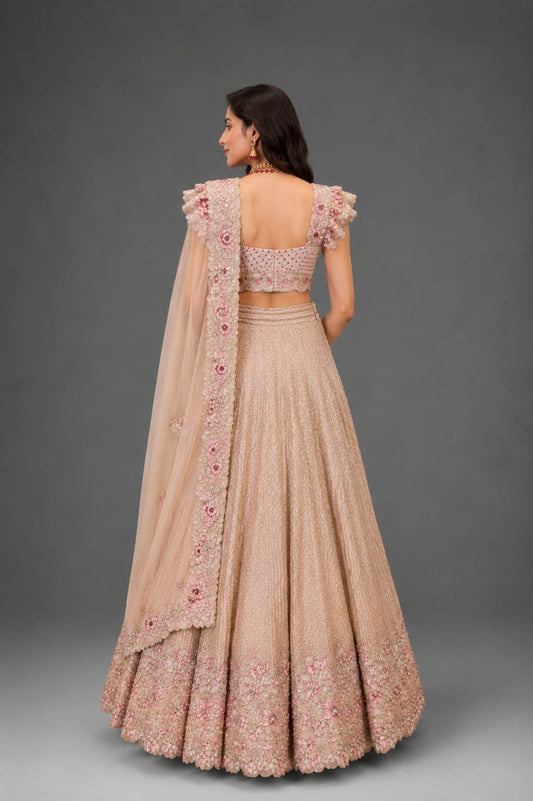 Traditional Ivory & Magenta Embroidered Lehenga  Saree