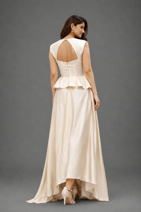 Off white peplum Boning top with asymmetrical skirt