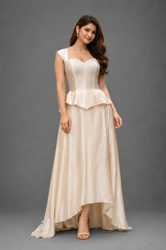 Off white peplum Boning top with asymmetrical skirt