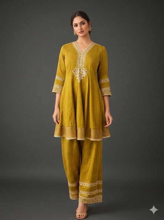Elegant Olive Green Anarkali Kurta Set
