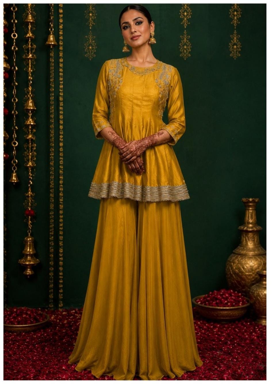 Mustard yellow Kurta with Flared Sharara Set