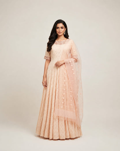 Peach Anarkali Suit with Matching Dupatta
