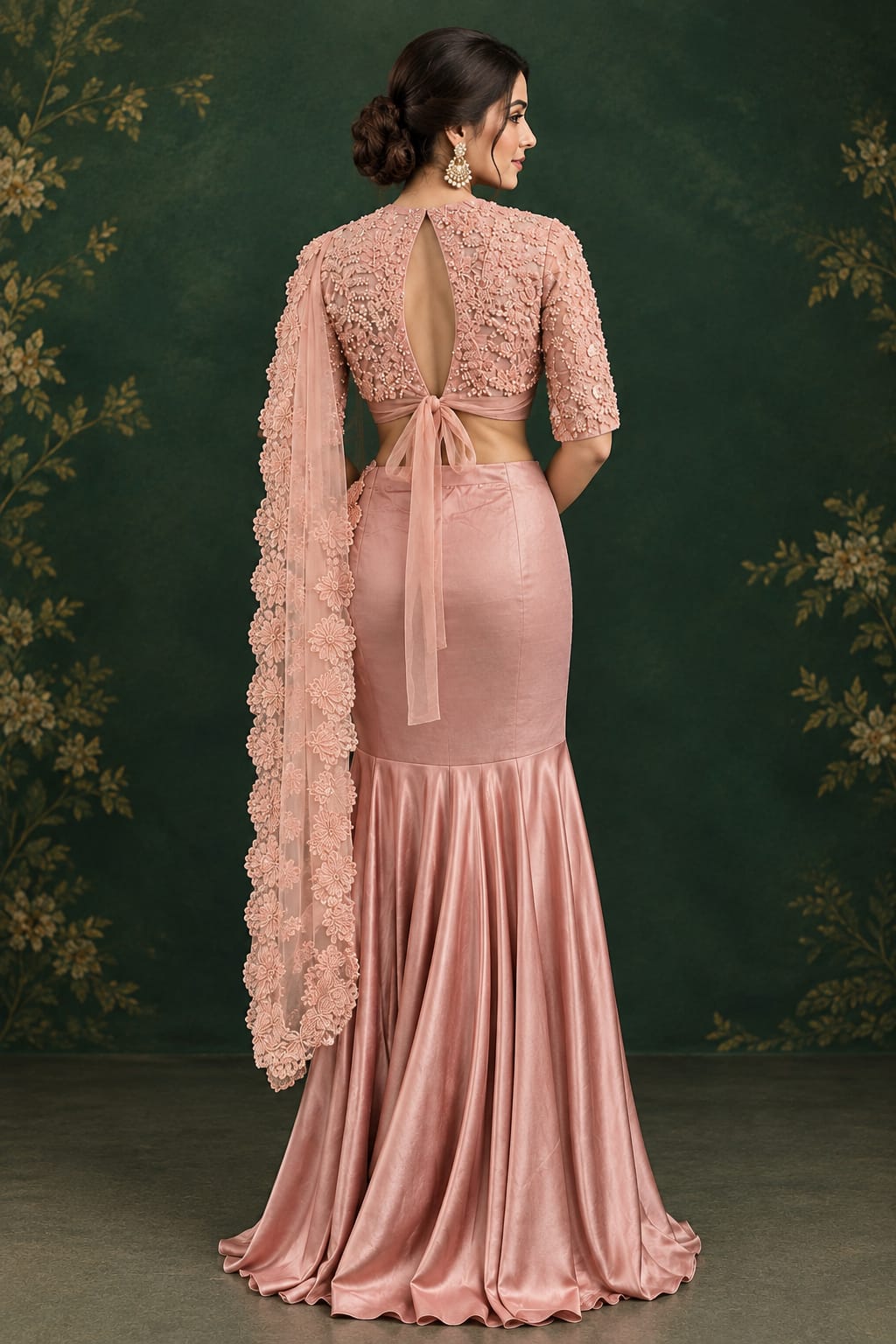 Soft blush-pink satin  cocktail saree
