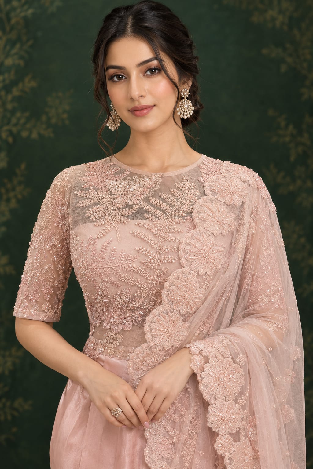 Soft blush-pink satin  cocktail saree