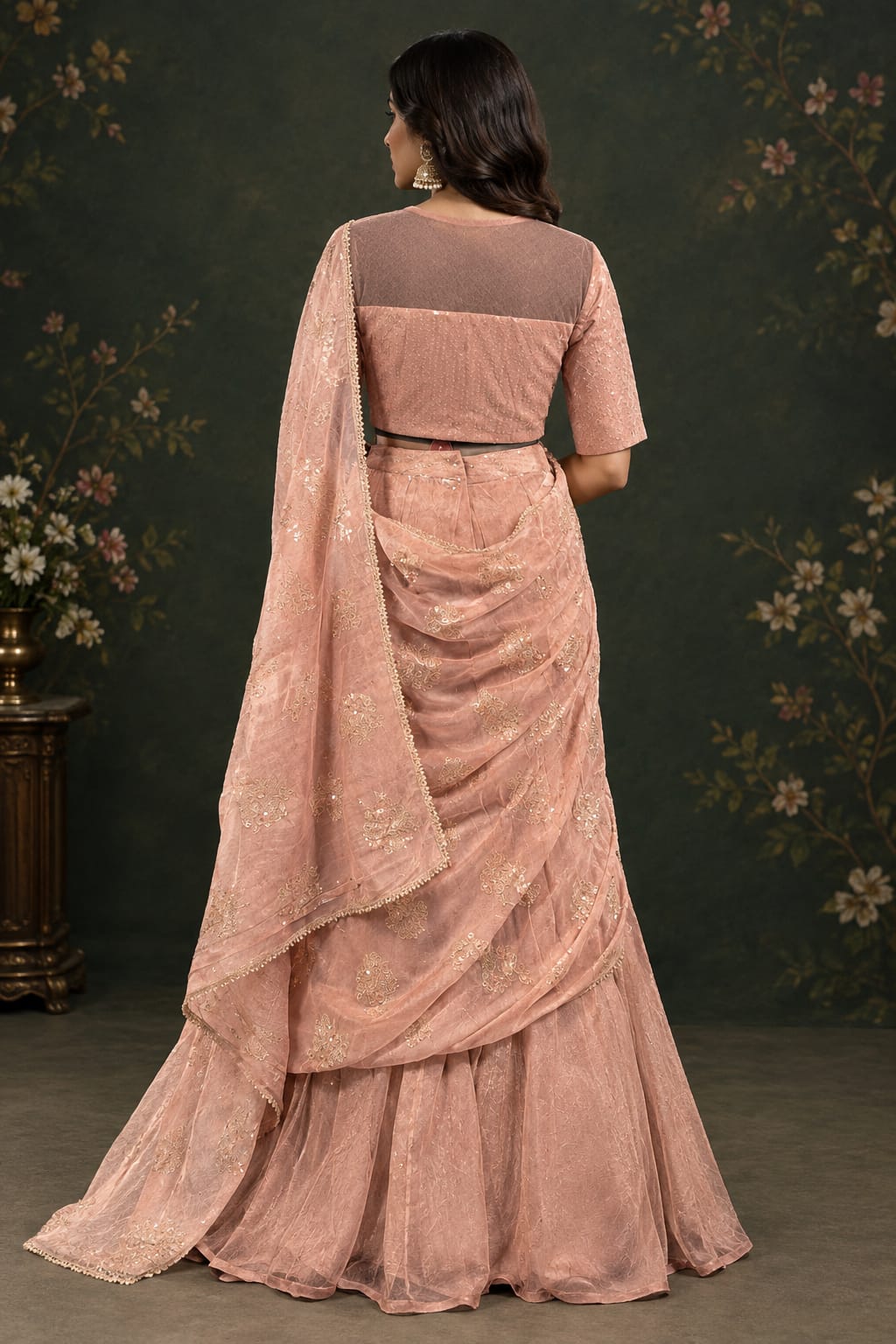 Pastel blush-pink  lehenga saree