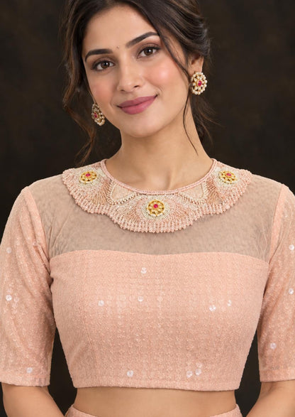 Pastel blush-pink  lehenga saree