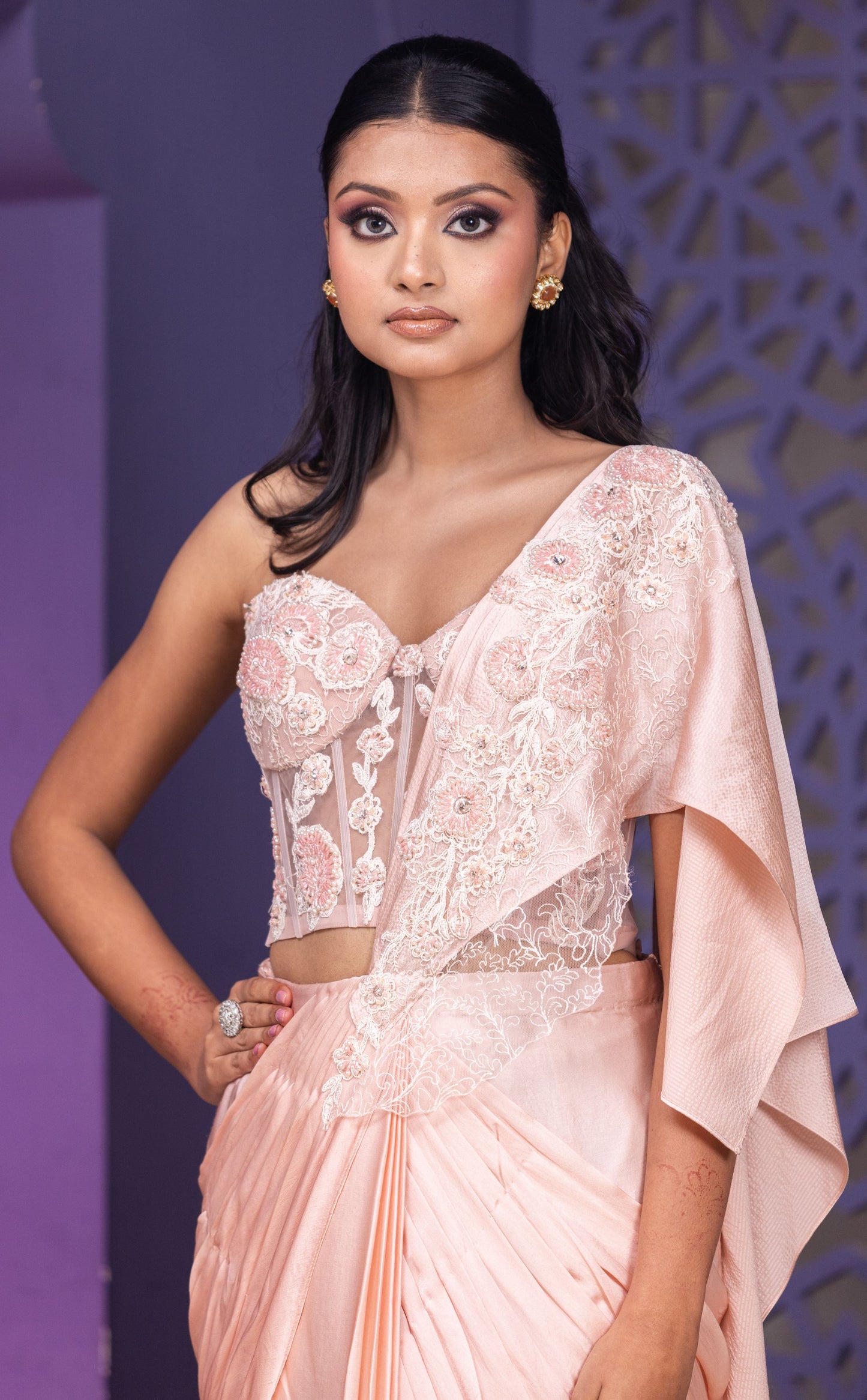 Pink bones  corset and drape saree