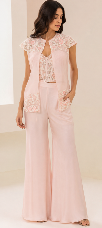Pastel blush-pink 3Pcs co-ord  with a  elegant and feminine look.