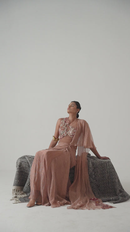 Peach drape saree gown