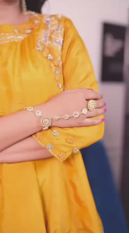 Mustard yellow Kurta with Flared Sharara Set