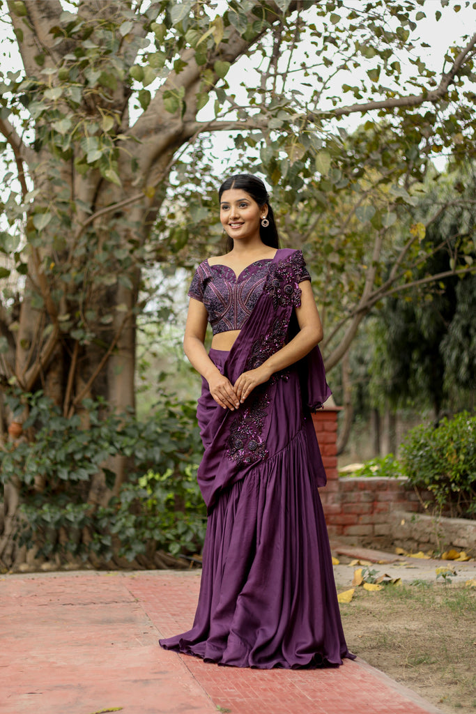 Plum Drape Saree